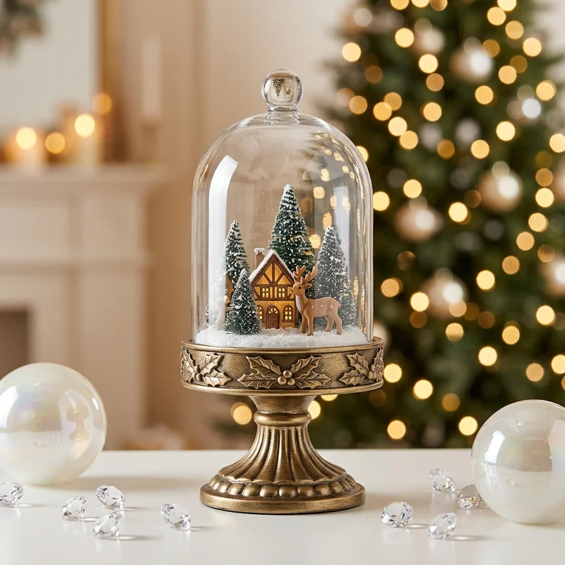 Festive glass cloche decor