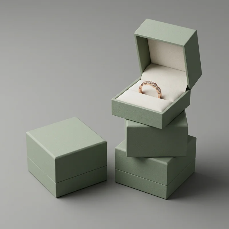 Elegant sage green ring box stack