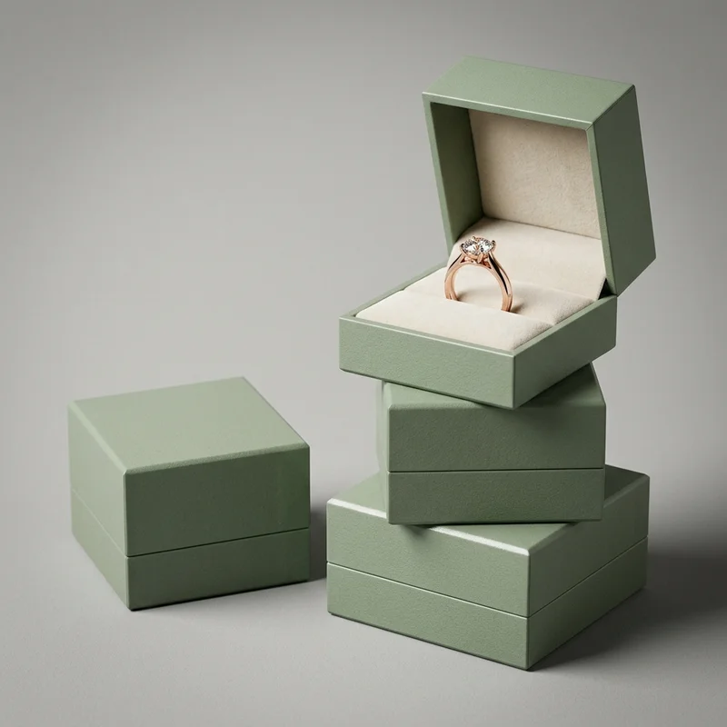 Diamond ring in stacked mint boxes