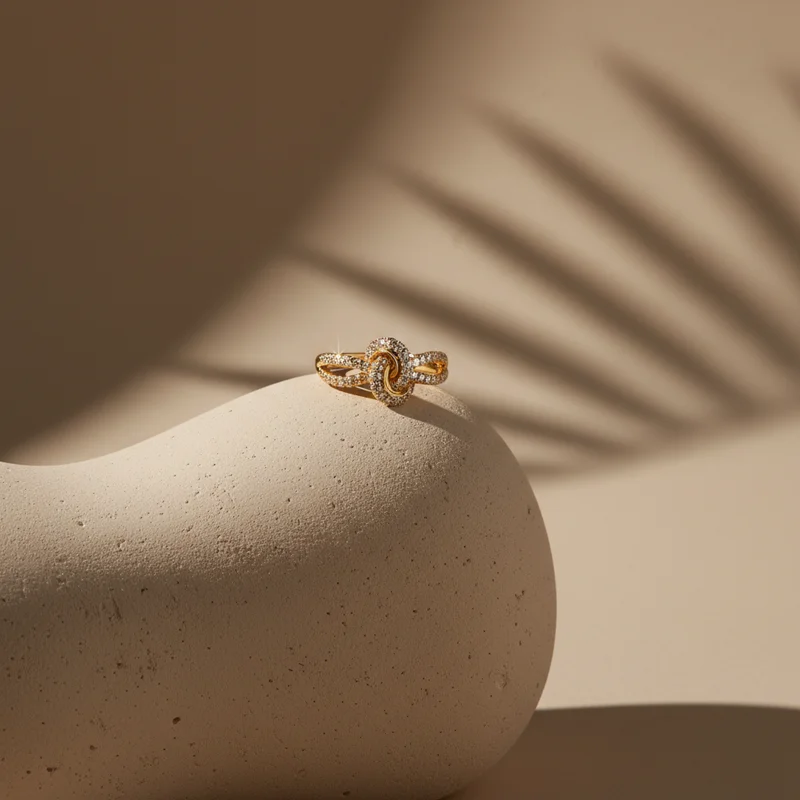 Elegant ring on beige pedestal