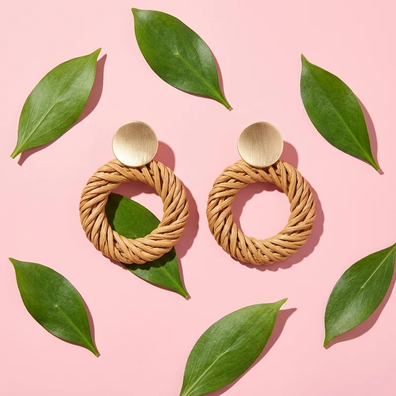 Woven golden hoop earrings