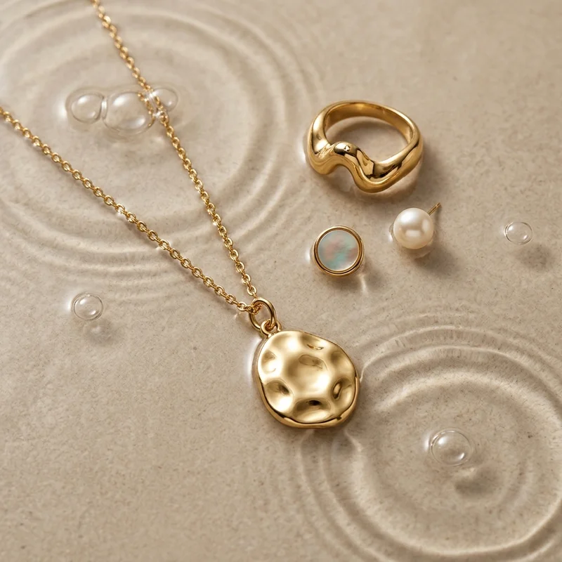Gold jewelry in rippling water