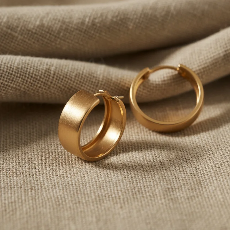 Matte gold hoops on linen