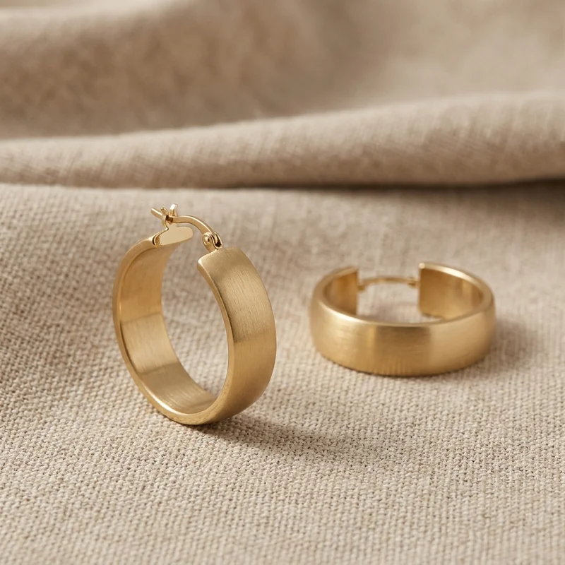Matte gold hoops on linen