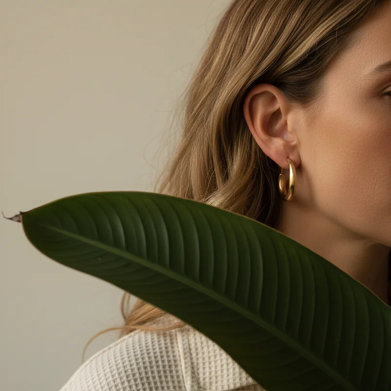 Golden hoop earring with foliage