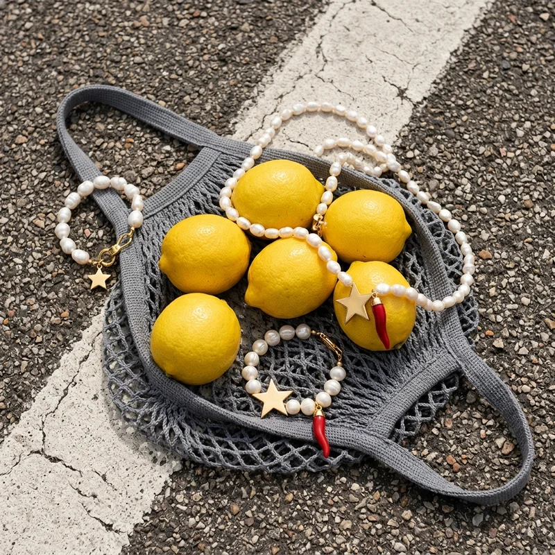 Fresh lemons in mesh bag