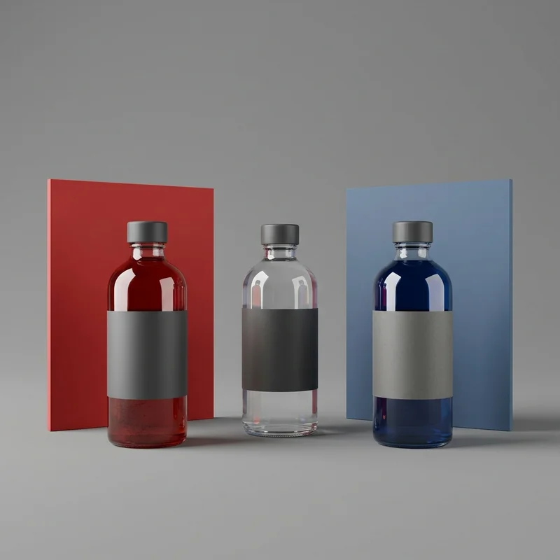 Minimalist beverage bottles on panels