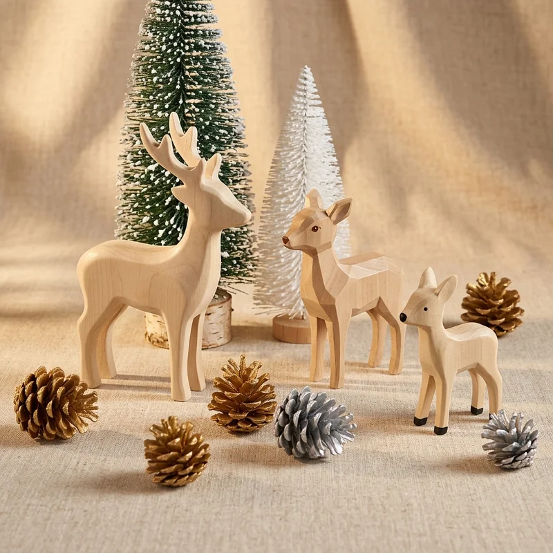 Festive wooden deer display