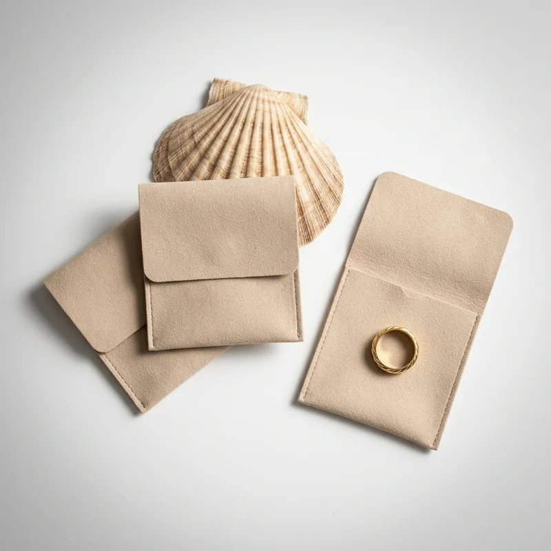 Elegant suede jewelry pouches & ring