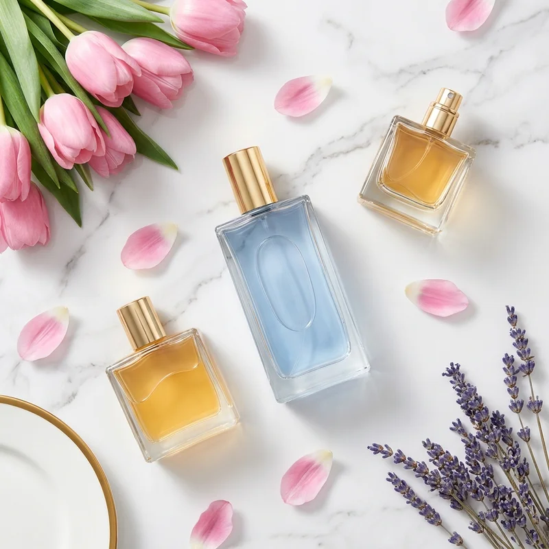 Floral Perfume & Essence Flat Lay