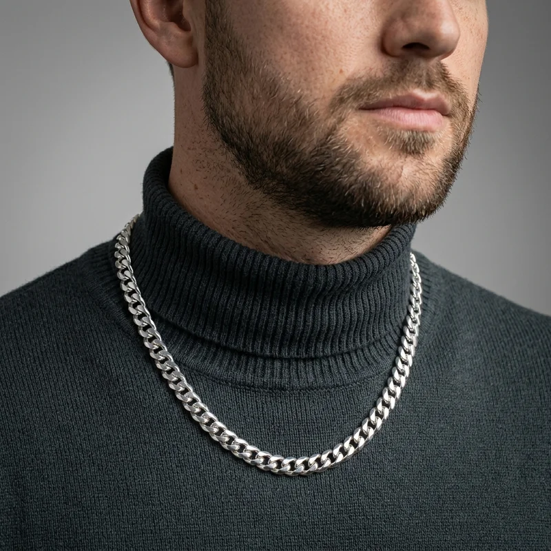 Men's silver cuban chain mockup