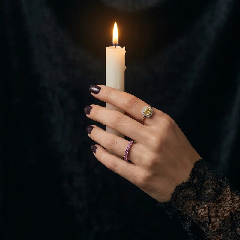 Moody jewelry hand with candle