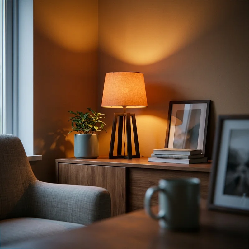 Cozy corner table with warm lamp