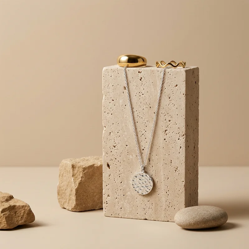 Earthy jewelry display on stone