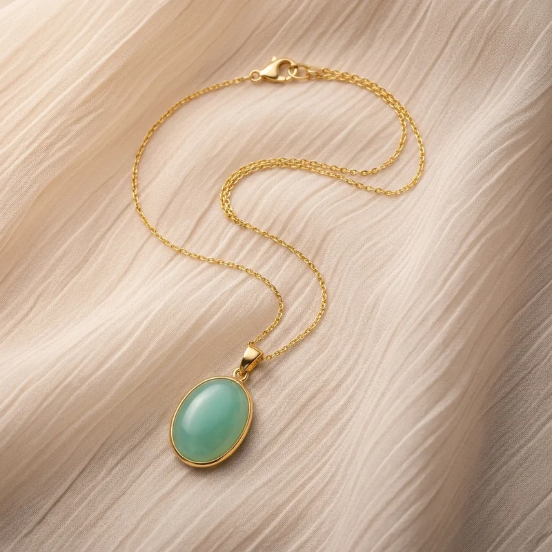Elegant green stone pendant on silk