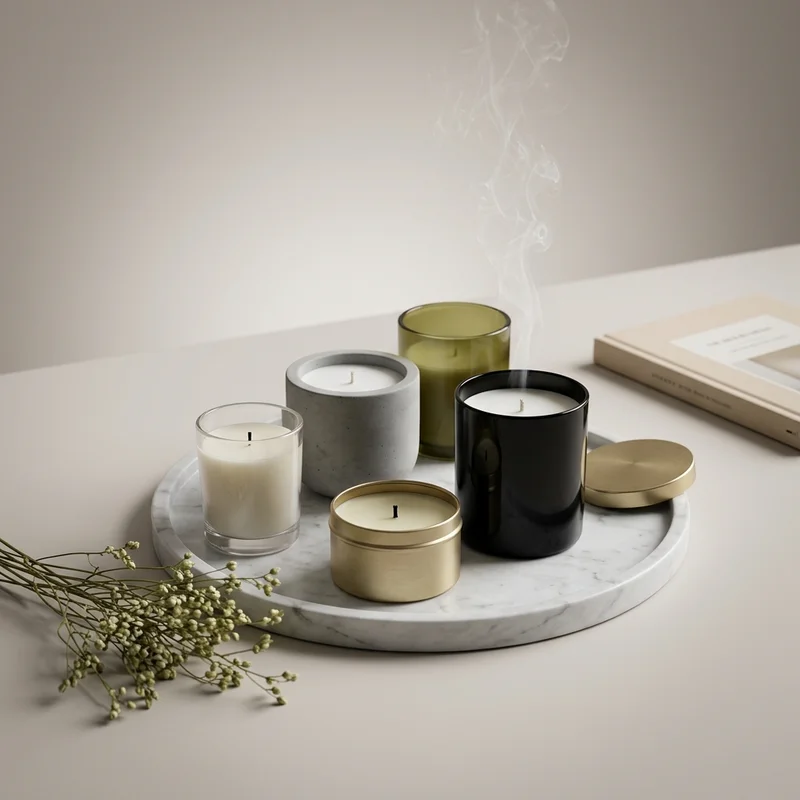 Minimalist candle collection on marble