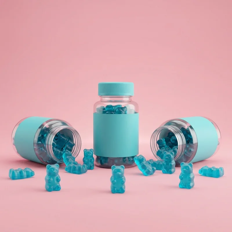 Playful blue gummy bear jars