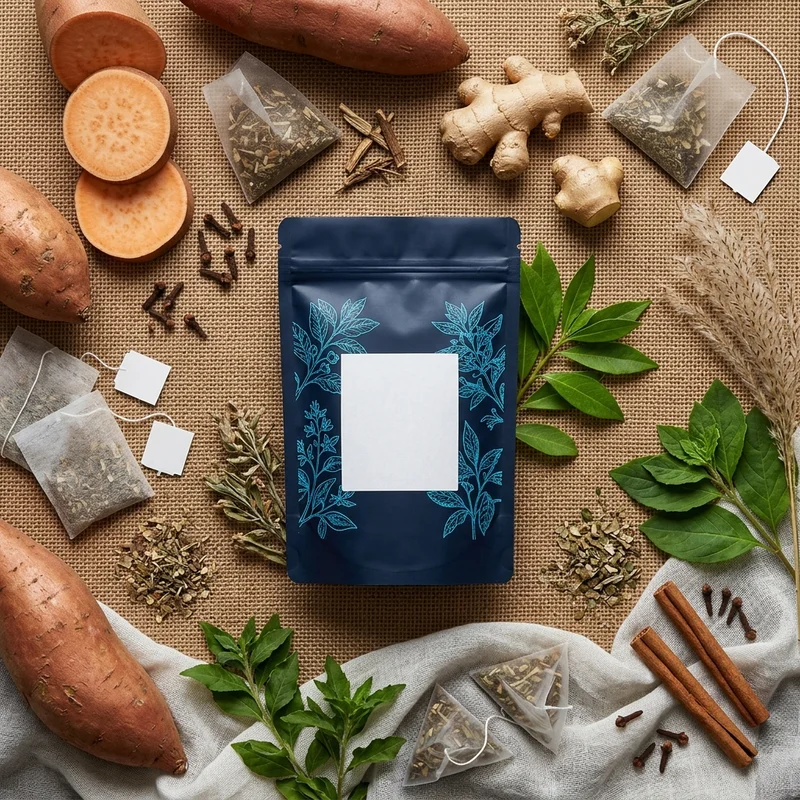Artisanal herbal blend pouch scene