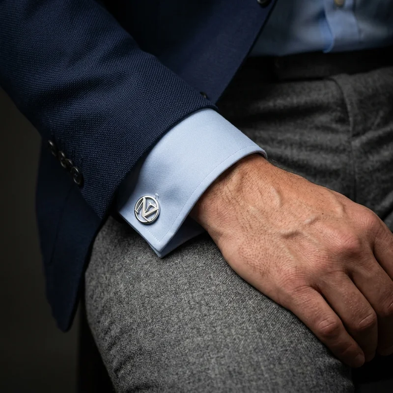 Elegant monogram cufflink on suit