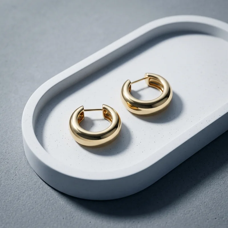 Gold hoops on concrete tray