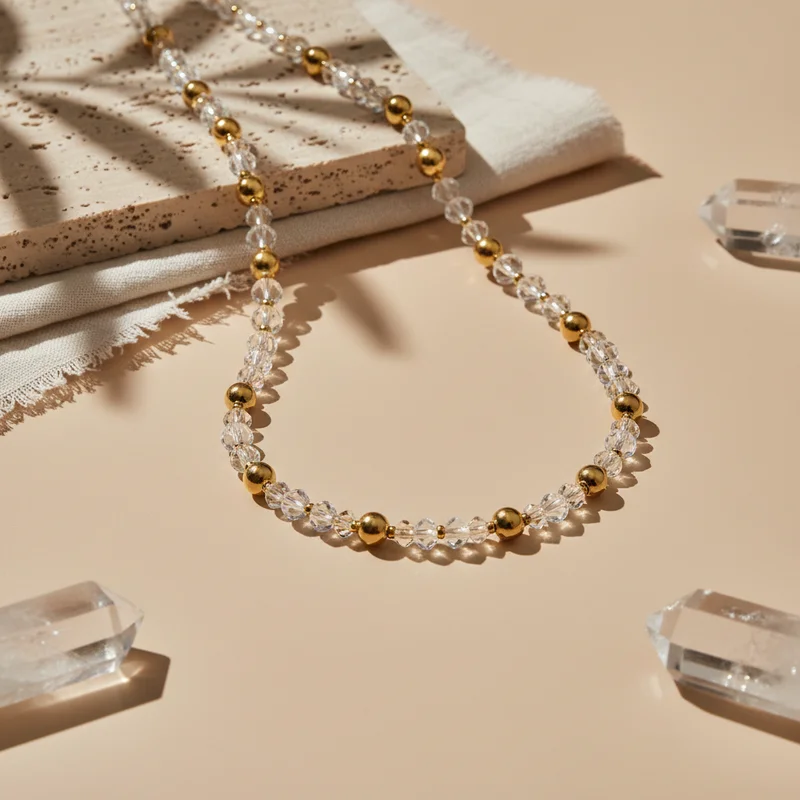 Elegant crystal necklace on stone