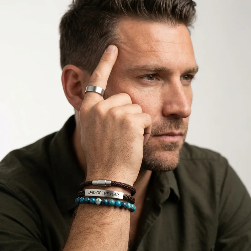 Dad of the Year jewelry on model