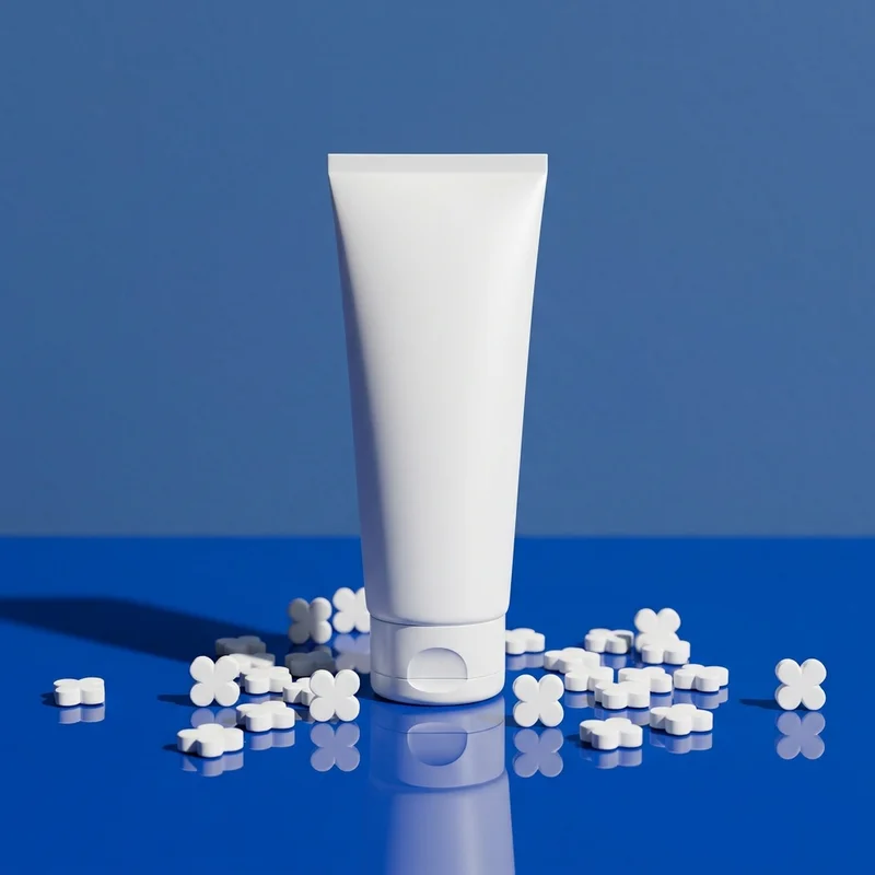 Pet care tube on blue