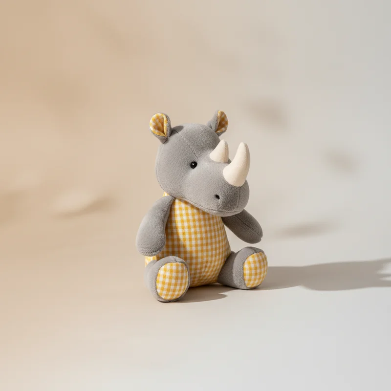 Cute plush rhino on gradient
