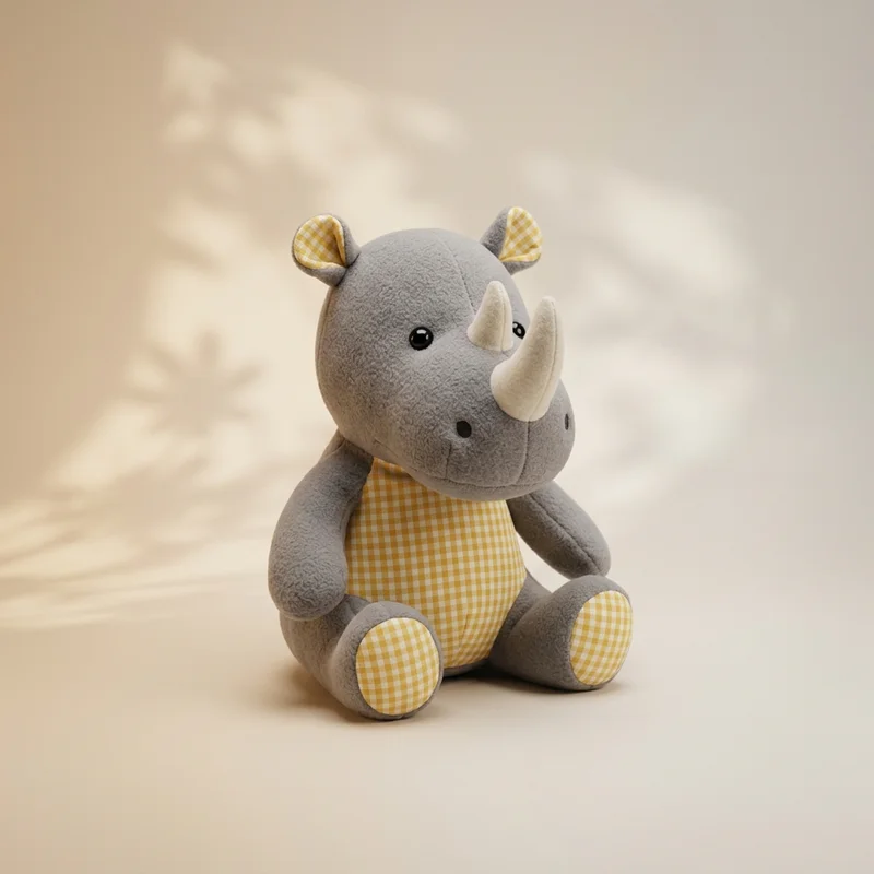 Cute plush rhino on gradient background
