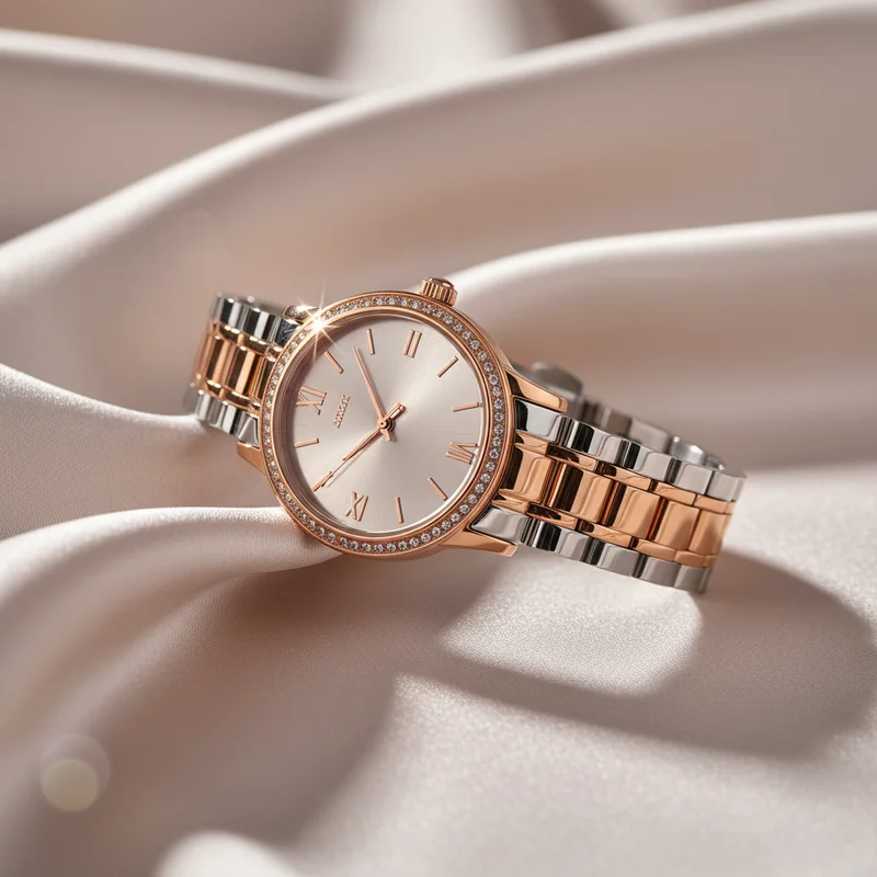 Elegant two-tone watch on satin