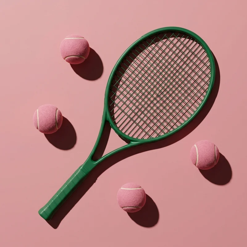 Playful tennis racket & balls