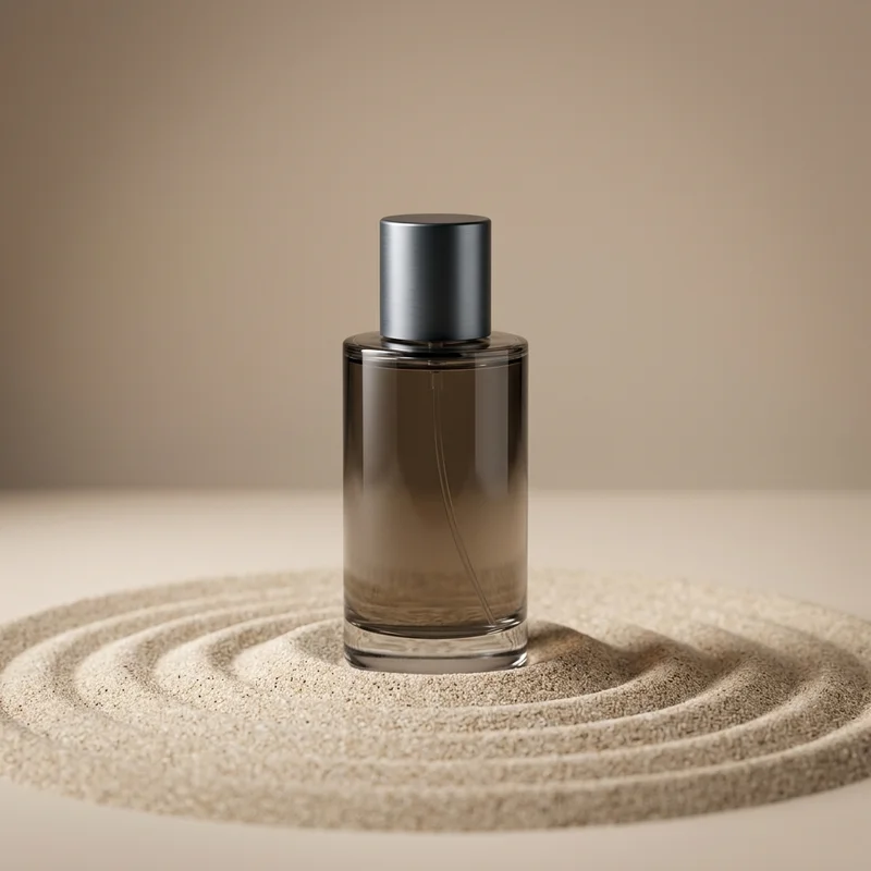 Minimalist perfume on raked sand