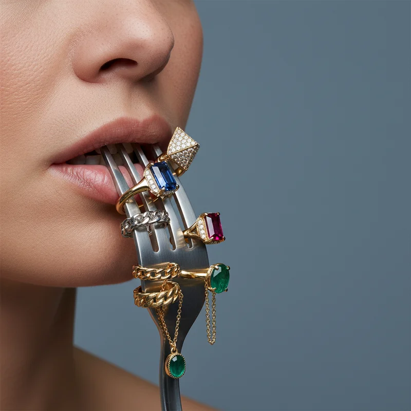 Artful mouth with jeweled fork
