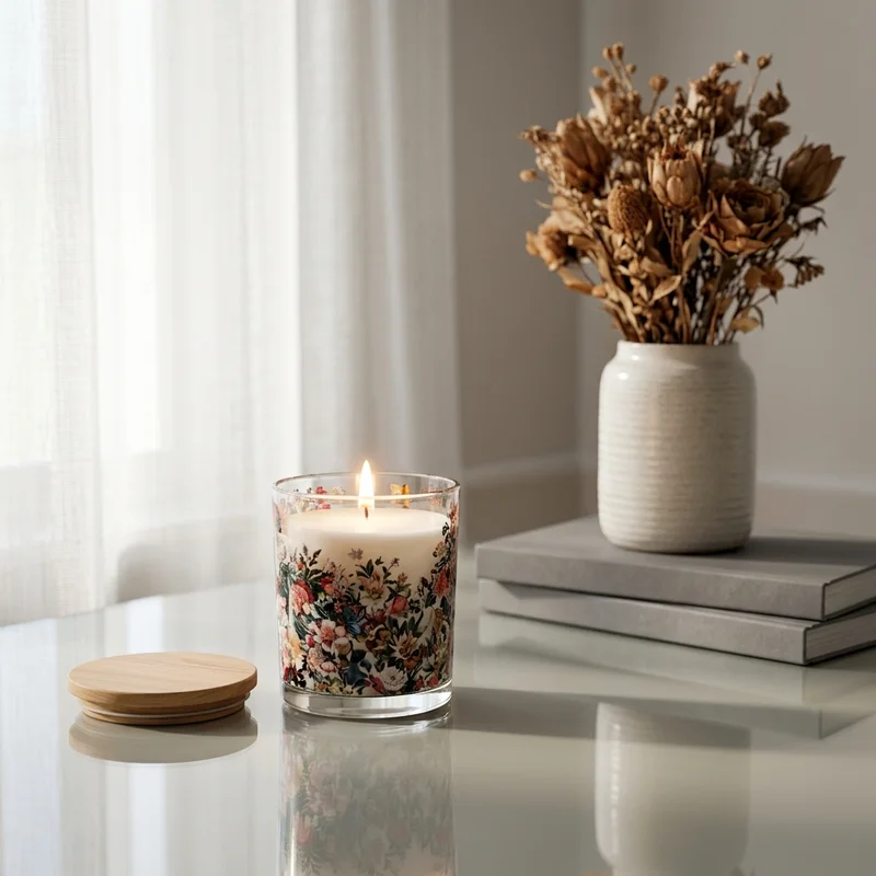 Warm floral candle lifestyle