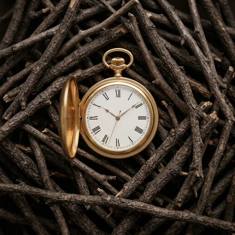 Luxury gold pocket watch on rustic branches