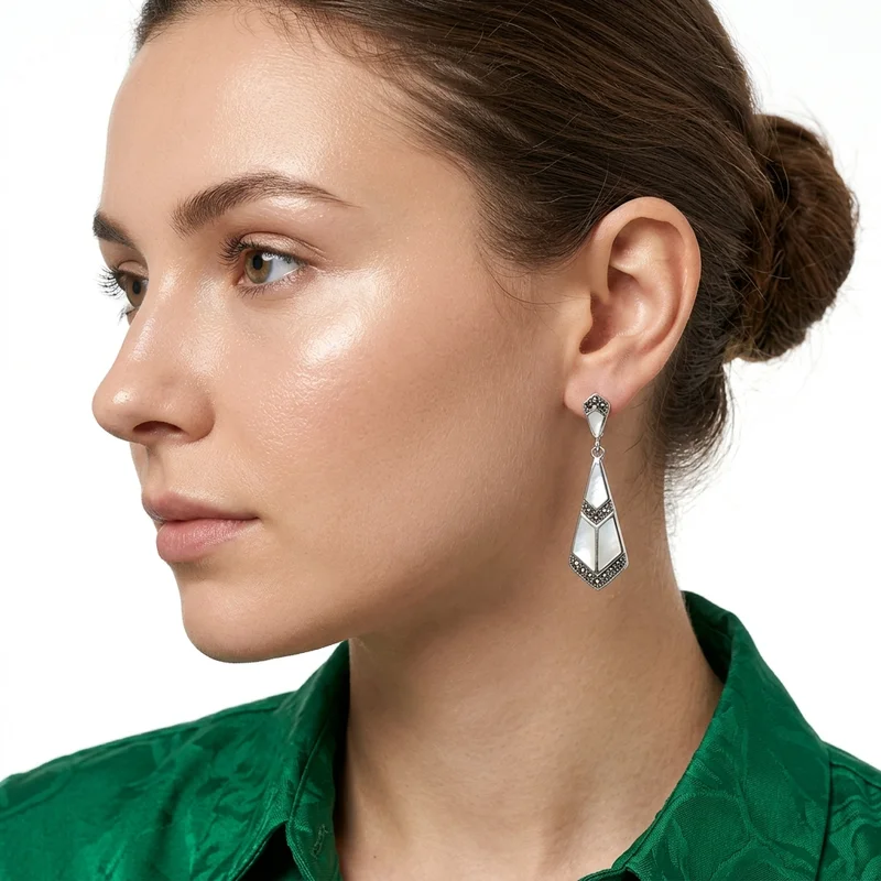 Elegant profile with drop earrings