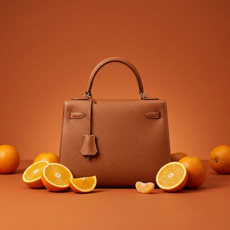 Vibrant orange handbag with citrus