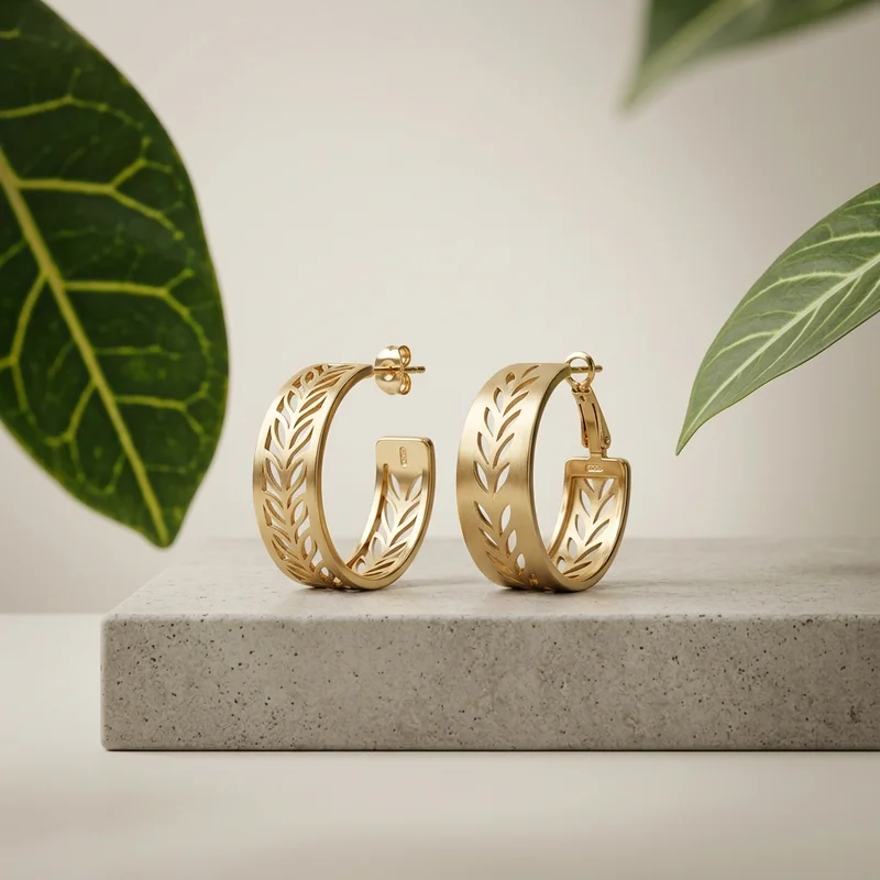 Gold leaf earrings on concrete