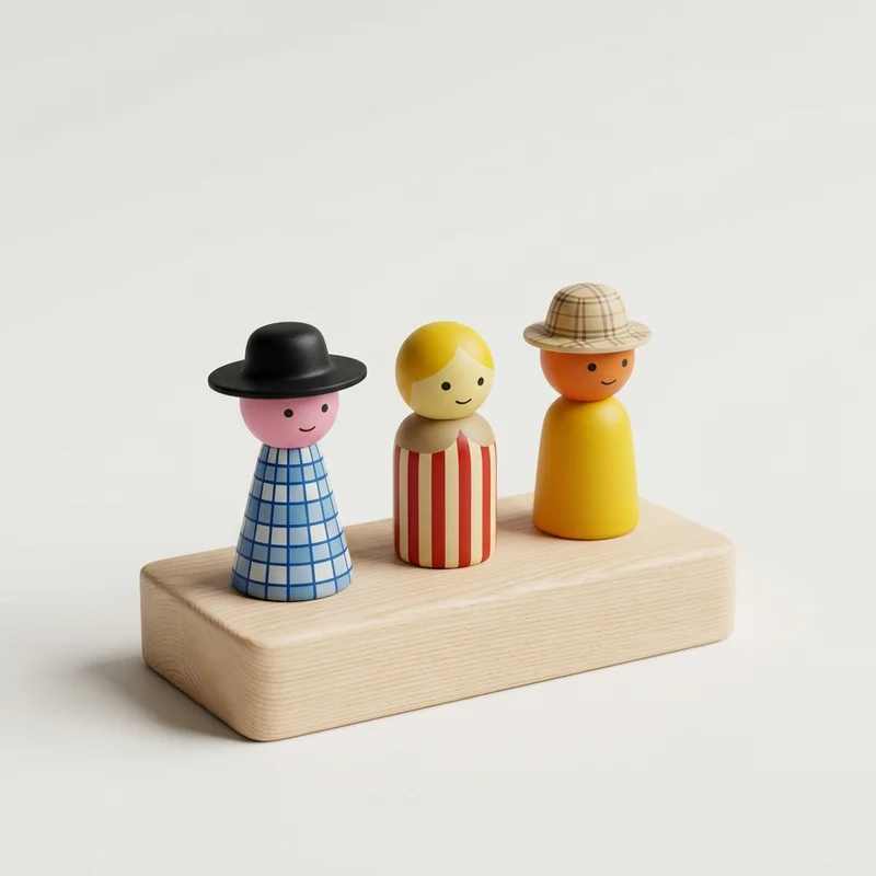 Playful wooden peg dolls