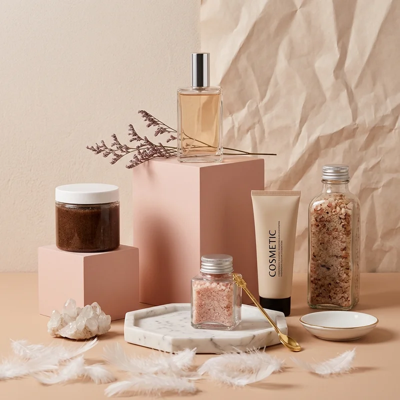 Elegant spa products on pink