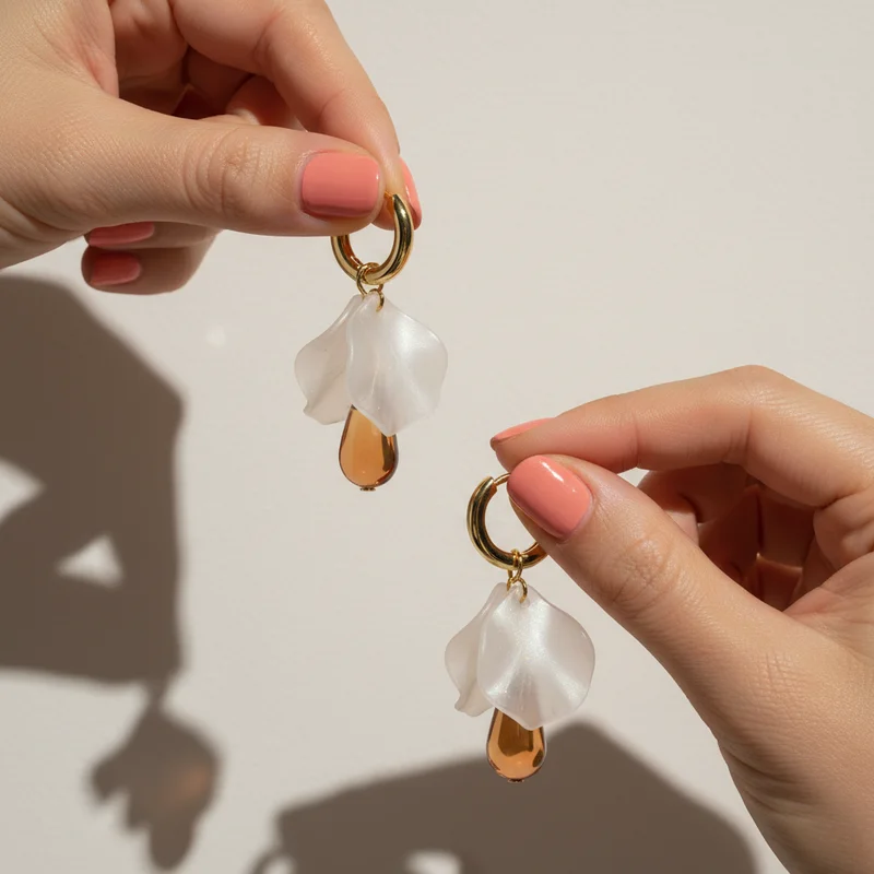 Elegant petal earrings held by hand