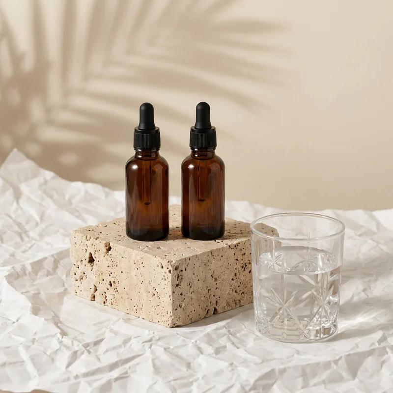 Natural serum bottles on stone