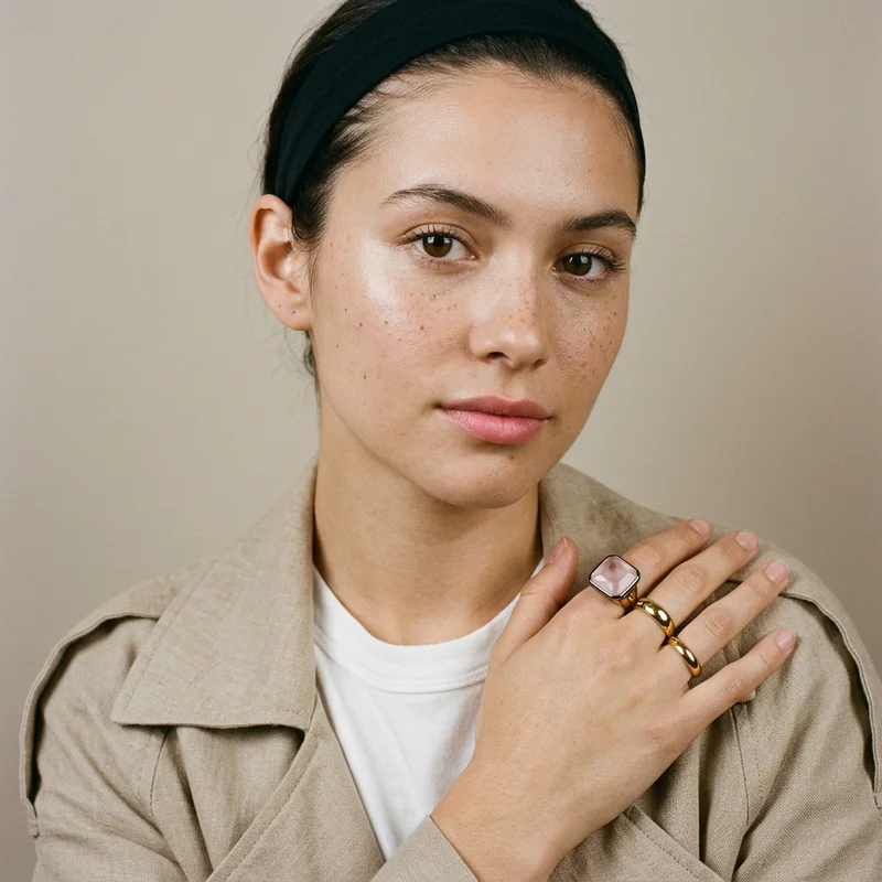 Chic Trench and Gemstone Rings