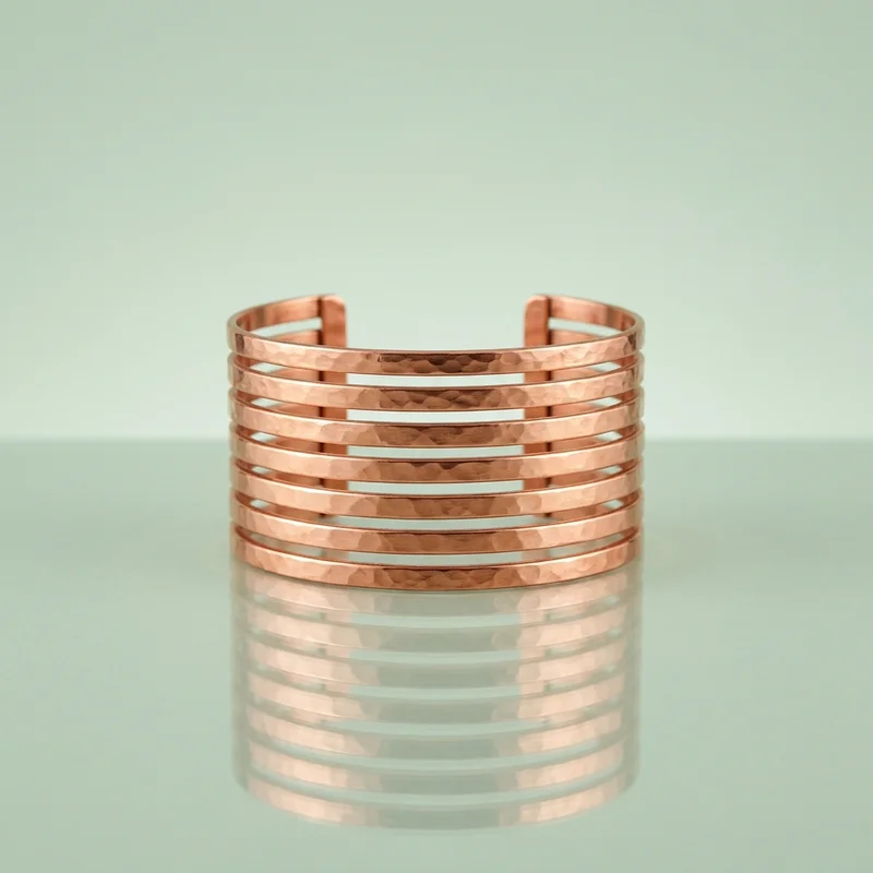 Hammered copper cuff on mint