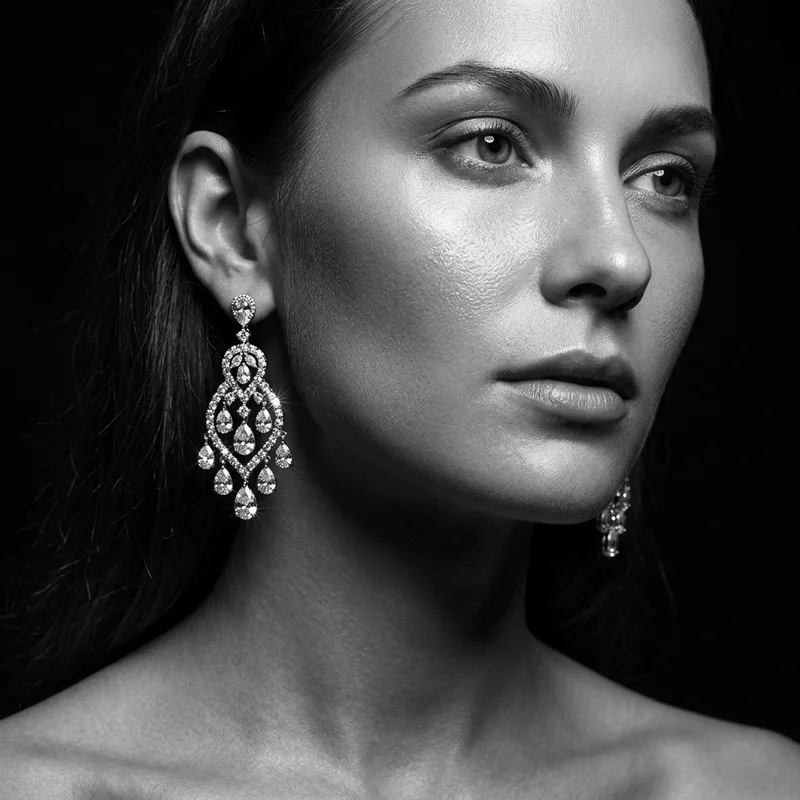 Dazzling diamond earrings on model
