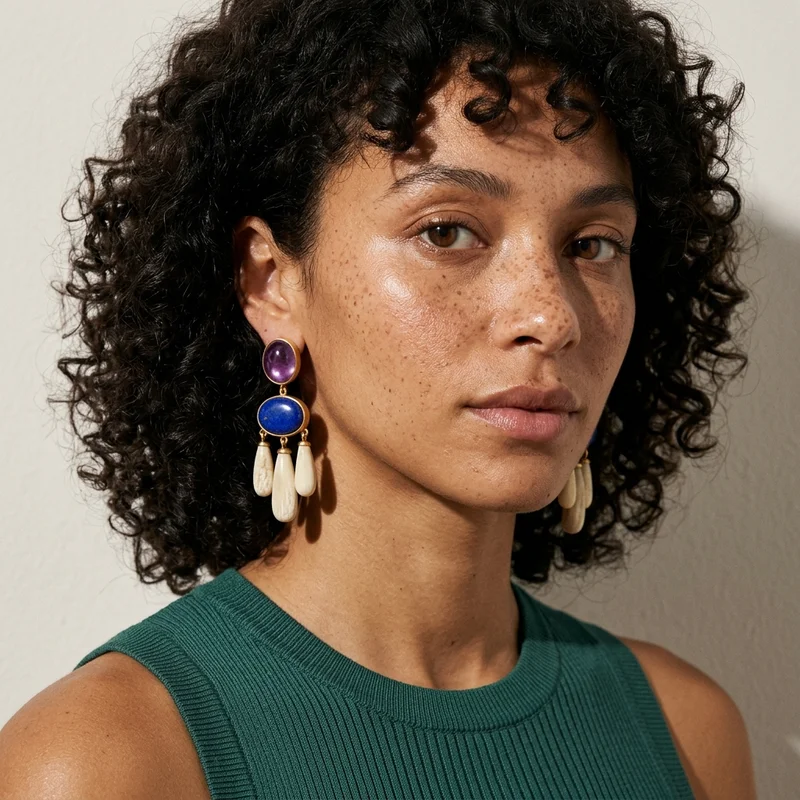 Gemstone statement earring portrait