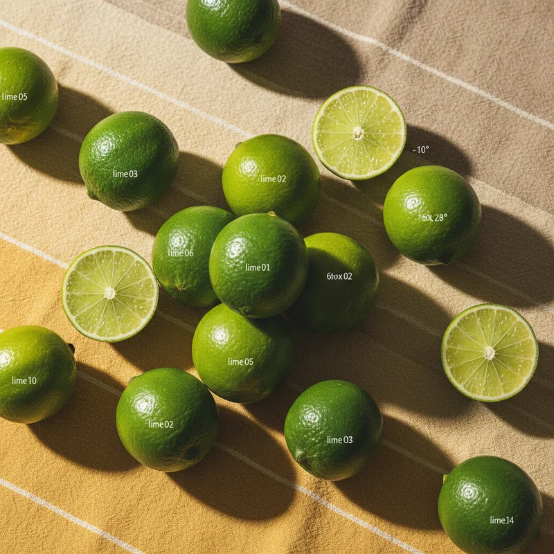 Fresh limes on striped fabric