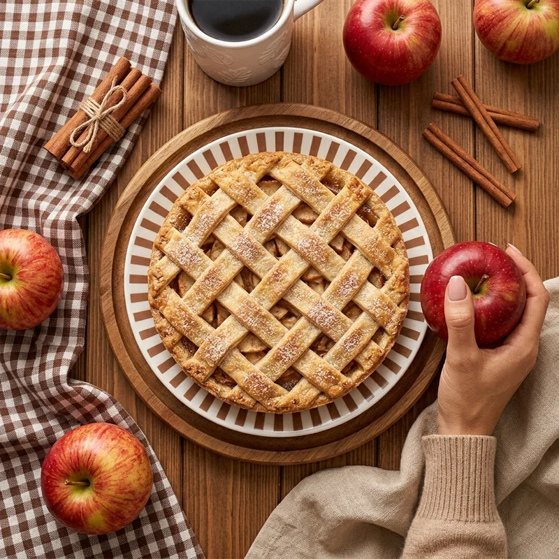 Rustic apple pie autumn flatlay