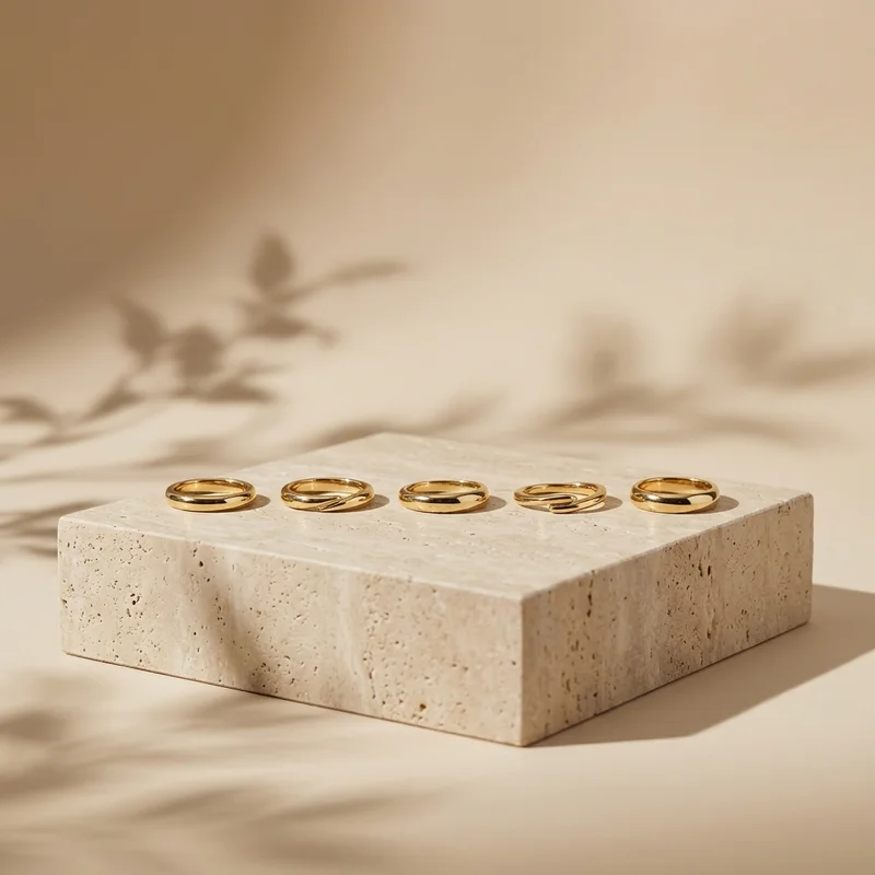 Gold rings on travertine stone