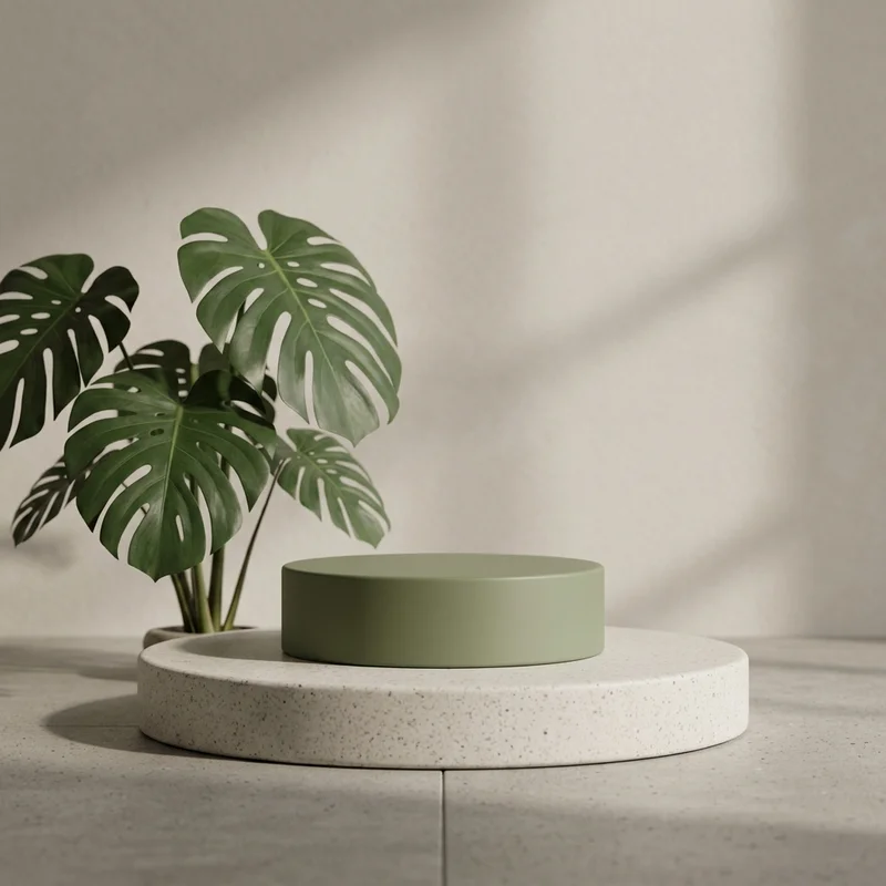 Minimalist concrete podium with Monstera